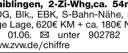 Waiblingen, 2-Zi-Whg,ca. 54m², 1.OG, Blk., EBK, S-Bahn-Nähe, ruhige Lage,...