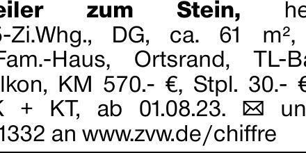 Weiler zum Stein, helle 2,5-Zi.Whg., DG, ca. 61 m², in 6-Fam.-Haus, Ortsrand,...