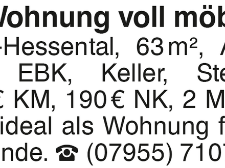 2-Zi-Wohnung voll möbliert