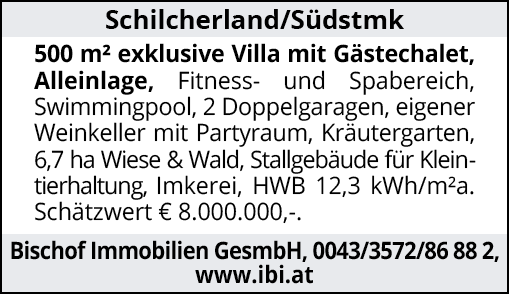 Schilcherland/Südstmk 500 m² exklusive Villa mit Gästechalet, Alleinlage