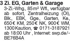3 Zi EG, Garten & Garage