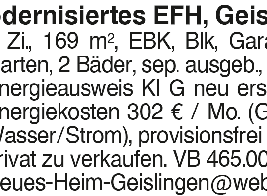 Modernisiertes EFH, Geislingen