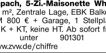 Aspach, 5-Zi.-Maisonette Whg., 98 m², Zentrale Lage, EBK Balkon, KM 800...