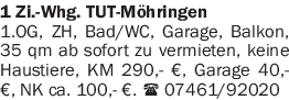 Vermietung 2-3 Zimmer-Wohnungen