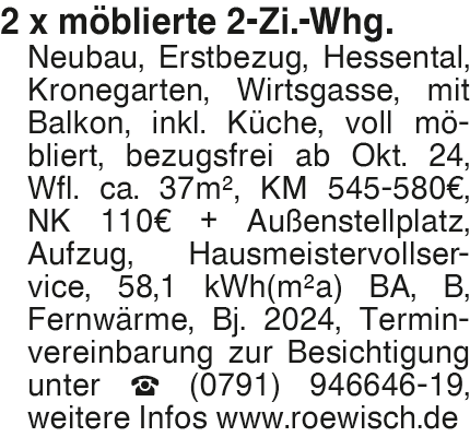 2x möblierte 2-Zi.-Whg.