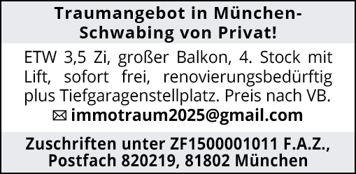 Traumangebot in München-Schwabing von Privat!