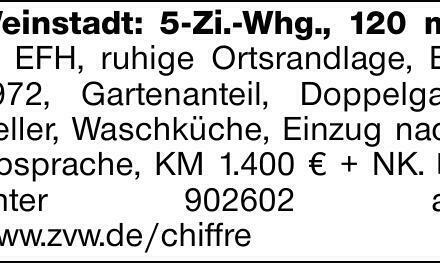 Weinstadt: 5-Zi.-Whg., 120 m² in EFH, ruhige Ortsrandlage, BJ 1972, Gartenanteil,...