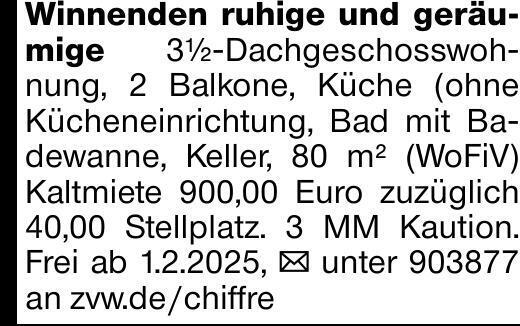 Winnenden ruhige und geräumige 3½-Dachgeschosswohnung, 2 Balkone, Küche...