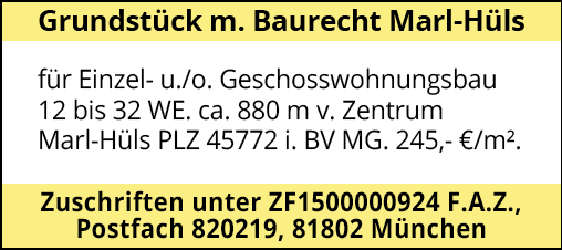 Grundstück m. Baurecht Marl-Hüls für Einzel- u./o. Geschosswohnungsbau 12 bis 32 WE.