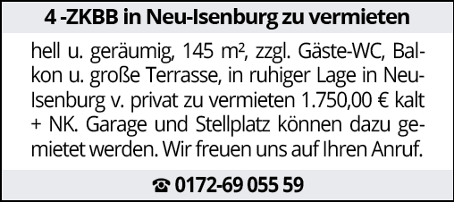 4 -ZKBB in Neu-Isenburg zu vermieten