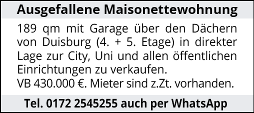 Ausgefallene Maisonettewohnung 189 qm mit Garage