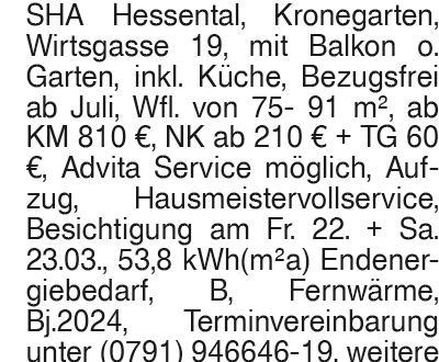 10x 3-Zi. Whg. Erstbezug in SHA, 75 - 91 m2