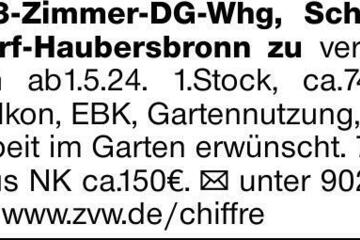2-3-Zimmer-DG-Whg, Schorndorf-Haubersbronn zu vermieten ab1.5.24. 1.Stock,...