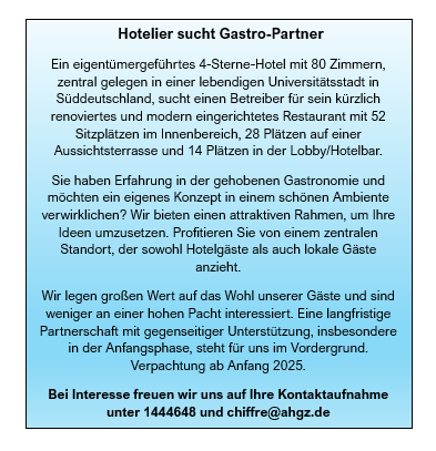 Hotelier sucht Gastro-Partner