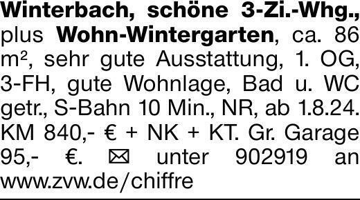 Winterbach, schöne 3-Zi.-Whg., plus Wohn-Wintergarten, ca. 86 m², sehr...