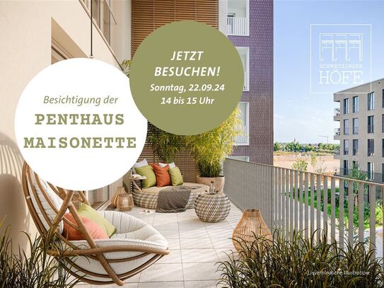 Townhouse-Feeling in der Penthaus-Maisonette: Lichtdurchflutete 4,5-Zimmer-Wohnung mit Loggia.