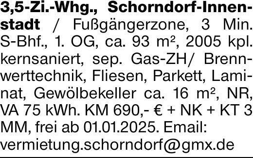 3,5-Zi.-Whg., Schorndorf-Innen- stadt / Fußgängerzone, 3 Min. S-Bhf., 1....