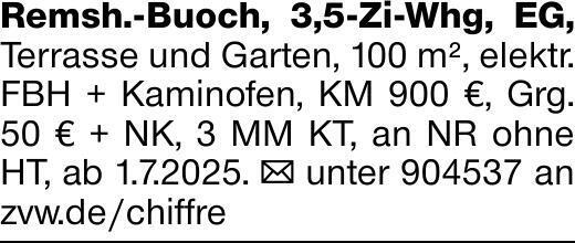 Remsh.-Buoch, 3,5-Zi-Whg, EG, Terrasse und Garten, 100 m², elektr. FBH...
