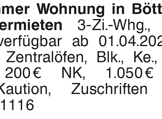 3 Zimmer Wohnung in Böttingen zu vermieten