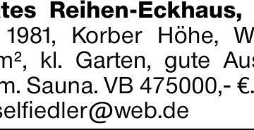 Privates Reihen-Eckhaus, Erstbez. 1981, Korber Höhe, Wohnfl. 125 m², kl....