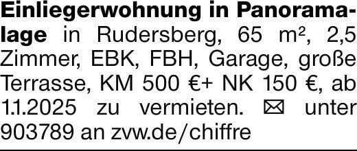 Einliegerwohnung in Panoramalage in Rudersberg, 65 m², 2,5 Zimmer, EBK,...