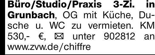 Büro/Studio/Praxis 3-Zi. in Grunbach, OG mit Küche, Dusche u. WC zu vermieten....