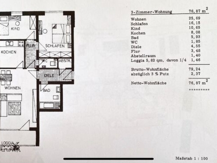 3 ZKB 76,87 m² Loggia 375.000,- Inningen, sofort, Bj. 1973, Erstbezug n....