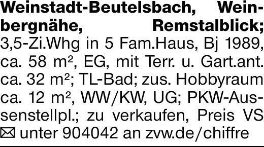 Weinstadt-Beutelsbach, Weinbergnähe, Remstalblick; 3,5-Zi.Whg in 5 Fam.Haus,...