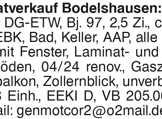 Privatverkauf Bodelshausen DG-ETW