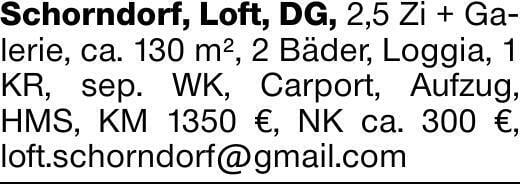 Schorndorf, Loft, DG, 2,5 Zi + Galerie, ca. 130 m², 2 Bäder, Loggia, 1...