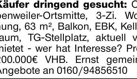 Käufer dringend gesucht: Oppenweiler-Ortsmitte, 3-Zi. Wohnung, 63 m², Balkon,...