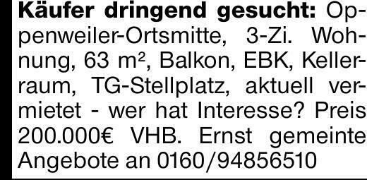 Käufer dringend gesucht: Oppenweiler-Ortsmitte, 3-Zi. Wohnung, 63 m², Balkon,...