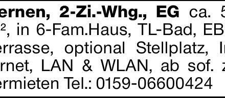 Kernen, 2-Zi.-Whg., EG ca. 50 m², in 6-Fam.Haus, TL-Bad, EBK, Terrasse,...