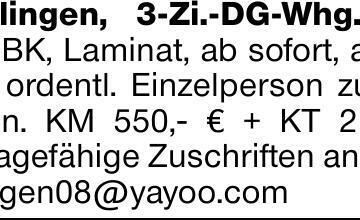 Waiblingen, 3-Zi.-DG-Whg., 58 m², EBK, Laminat, ab sofort, an ruhige, ordentl....