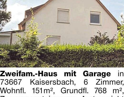 Zweifam.-Haus mit Garage in 73667 Kaisersbach, 6 Zimmer, Wohnfl. 151m²,...
