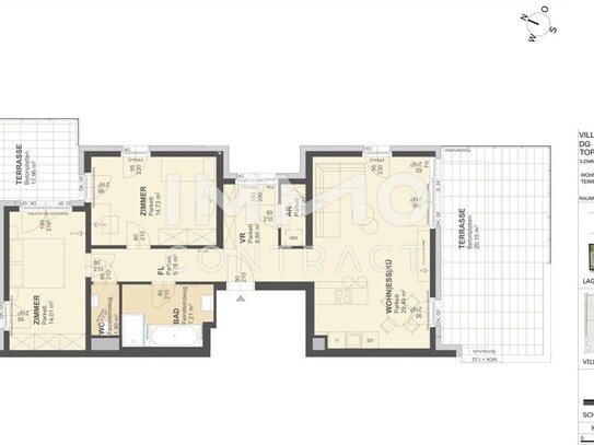 KREMSER WOHNDOMIZIL 3Zi- 84qm Dachgeschosswohnung, 2Terrassen, Lift, Tiefgarage, in beliebter Grünruhelage