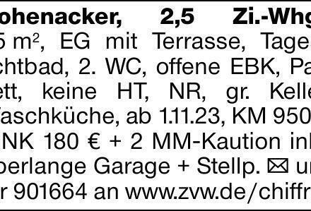 Hohenacker, 2,5 Zi.-Whg., 75 m2, EG mit Terrasse, Tageslichtbad, 2. WC,...