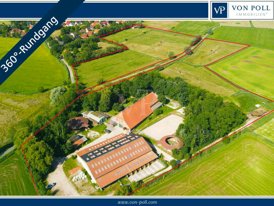 Küstennaher Reiterhof mit Reithalle und 5 Ferienwohnungen plus 7 ha. Land