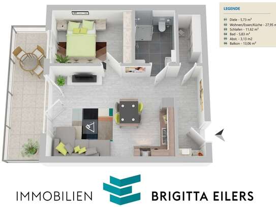 Neubau-Erstbezug: Barrierearme 2-Zimmer-Wohnung mit Aufzug, Einbauküche und 13 m² großem Süd-Balkon