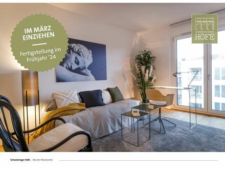 Im März 2024 ins neue Zuhause einziehen: Urbanes Wohngefühl in der Maisonette mit überhoher Loggia.