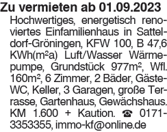 Zu vermieten ab 01.09.2023