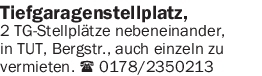 Vermietung Garagen/Stellplätze