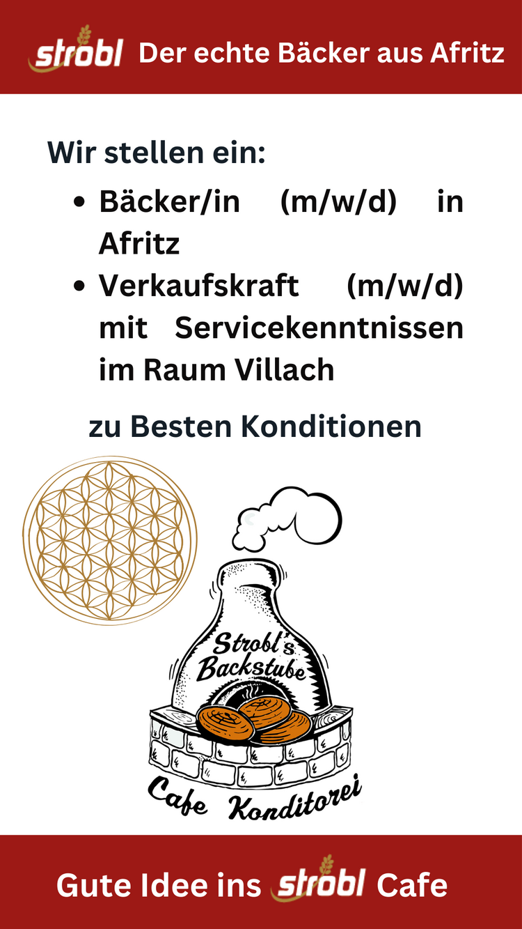 
B&auml;cker/in (m/w/d) in Afritz
Verkaufskraft (m/w/d) mit Servicekenntnissen im Raum Villach
