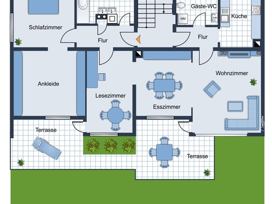 Sofort beziehbare, sonnige 4 Zimmerwohnung im Erdgeschoss mit eigenem Südgarten und Terrasse