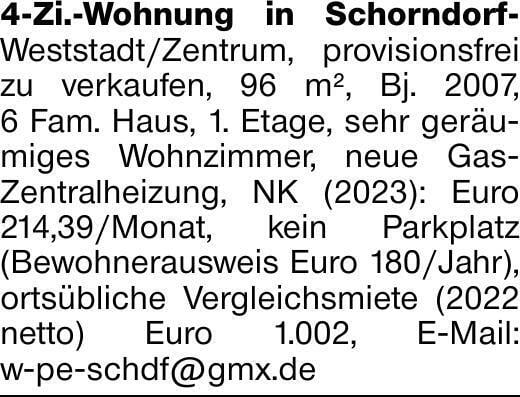 4-Zi.-Wohnung in Schorndorf- Weststadt/Zentrum, provisionsfrei zu verkaufen,...