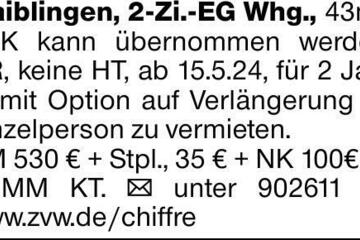 Waiblingen, 2-Zi.-EG Whg., 43m², EBK kann übernommen werden, NR, keine...