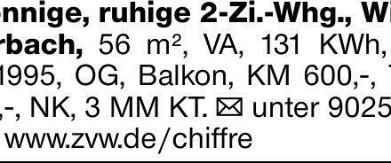 Sonnige, ruhige 2-Zi.-Whg., Winterbach, 56 m², VA, 131 KWh, E, Bj.1995,...