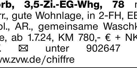 Korb, 3,5-Zi.-EG-Whg, 78 m², Terr., gute Wohnlage, in 2-FH, EBK, Stpl.,...