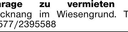 Garage zu vermieten in Backnang im Wiesengrund. Tel.: 01577/2395588