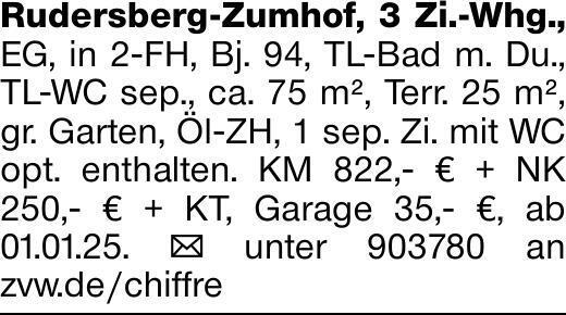 Rudersberg-Zumhof, 3 Zi.-Whg., EG, in 2-FH, Bj. 94, TL-Bad m. Du., TL-WC...